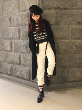 「羽織り」｜「アイテム（ハンチング/ベレー帽）」を使った、Qさん（レディース・163cm）の春コーディネート