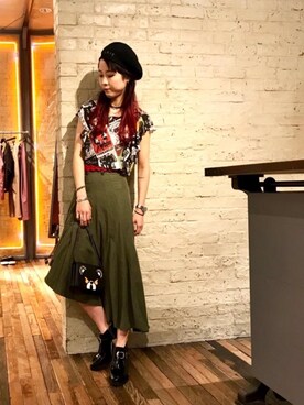 「コラボレーション」｜「アイテム（ハンチング/ベレー帽）」を使った、Qさん（レディース・163cm）の秋コーディネート
