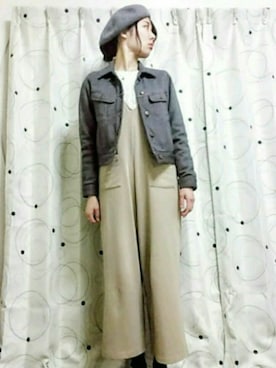 「アイテム（つなぎ/オールインワン、ベージュ系）」を使った、nun.さん（レディース・164cm）の冬コーディネート
