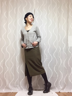 「ノーカラー」｜「アイテム（ハンチング/ベレー帽）」を使った、nun.さん（レディース・164cm）の春コーディネート