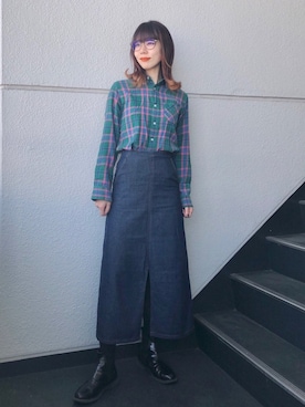 「ネルシャツ」｜「アイテム（トレンチコート）」を使った、nun.さん（レディース・164cm）の冬コーディネート