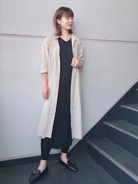 「レギンス」｜「アイテム（シャツワンピース、ベージュ系）」を使った、nun.さん（レディース・164cm）の春コーディネート