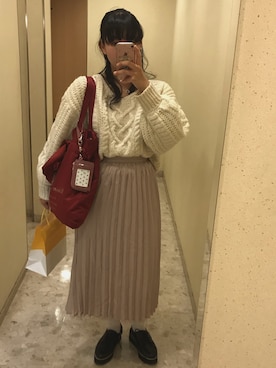 「one after another NICE CLAUP（ワンアフターアナザーナイスクラップ）のリバーシブルプリーツスカート（スカート）」を使った、L♥️VEさん（レディース・159cm）の秋コーディネート