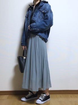 「Honeys（ハニーズ）の裏毛パーカー（パーカー、ブラック系）」を使った、sakiさん（レディース・160cm）の春コーディネート