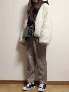 「GRL（グレイル）のアイテム（パーカー、ブラウン系）」を使った、sakiさん（レディース・160cm）の冬コーディネート