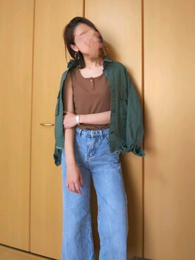 yuki _sudoさんの「AUNT MARIE'S ドロップショルダーアーミーシャツジャケット」を使ったコーディネート