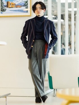 「JOHN SMEDLEY（ジョンスメドレー）のアイテム（ニット/セーター）」を使った、Brilla per il gustoさん（メンズ・175cm）の冬コーディネート