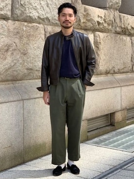 「白ソックス」｜「アイテム（ライダースジャケット）」を使った、Brilla per il gustoさん（メンズ・175cm）の春コーディネート