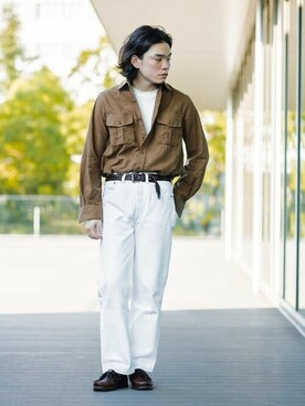 「BEAMS F（ビームスエフ）のBEAMS F / コットン クルーネック Tシャツ（Tシャツ/カットソー、ホワイト系）」を使った、Brilla per il gustoさん（メンズ・175cm）の秋コーディネート