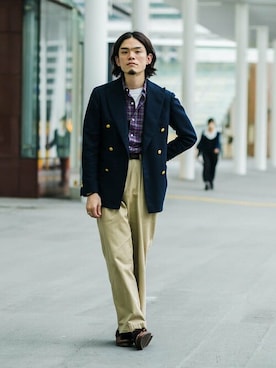 「REMI RELIEF（レミレリーフ）のREMI RELIEF × BEAMS PLUS / 別注 ポケットTシャツ（Tシャツ/カットソー、ホワイト系）」を使った、Brilla per il gustoさん（メンズ・175cm）の秋コーディネート