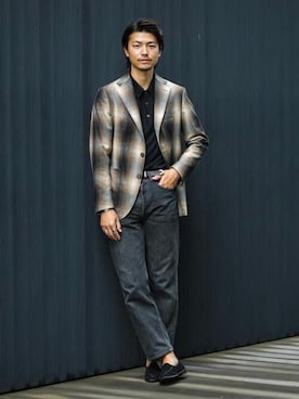 「JOHN SMEDLEY（ジョンスメドレー）のJOHN SMEDLEY / 30ゲージ ニットポロシャツ（ポロシャツ、ブラック系）」を使った、Brilla per il gustoさん（メンズ・175cm）の秋コーディネート