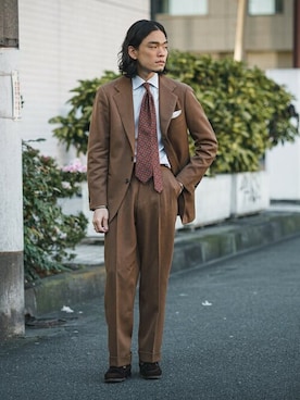 「BRILLA per il gusto（ブリッラペルイルグースト）のBrilla per il gusto / キャンディストライプ ワイドカラーシャツ（ビジネスシャツ、ブルー系）」を使った、Brilla per il gustoさん（メンズ・175cm）の冬コーディネート