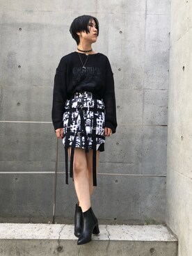 miyaさんの「CHUNKY HEEL SKINNYショートブーツ」を使ったコーディネート