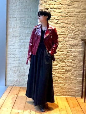 「キュロット」｜「アイテム（ライダースジャケット）」を使った、miyaさん（レディース・155cm）の秋コーディネート
