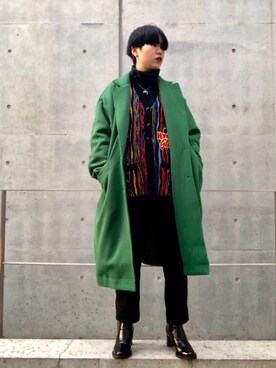 「ロングジャケット」｜「アイテム（ブーツ）」を使った、miyaさん（レディース・155cm）の冬コーディネート