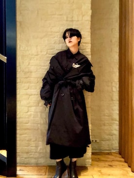 「オーバーシャツ」｜「アイテム（トレンチコート）」を使った、miyaさん（レディース・155cm）の春コーディネート