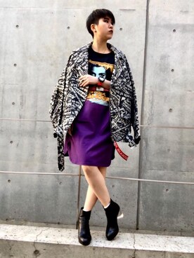 「レザーブーツ」｜「アイテム（ライダースジャケット）」を使った、miyaさん（レディース・155cm）の春コーディネート