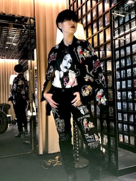 「ロックT」｜「アイテム（スタジャン）」を使った、miyaさん（レディース・156cm）の秋コーディネート