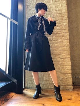 「チュニック」｜「アイテム（ステンカラーコート）」を使った、miyaさん（レディース・156cm）の春コーディネート