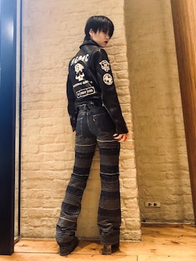 「コラボレーション」｜「アイテム（ライダースジャケット）」を使った、miyaさん（レディース・156cm）の春コーディネート