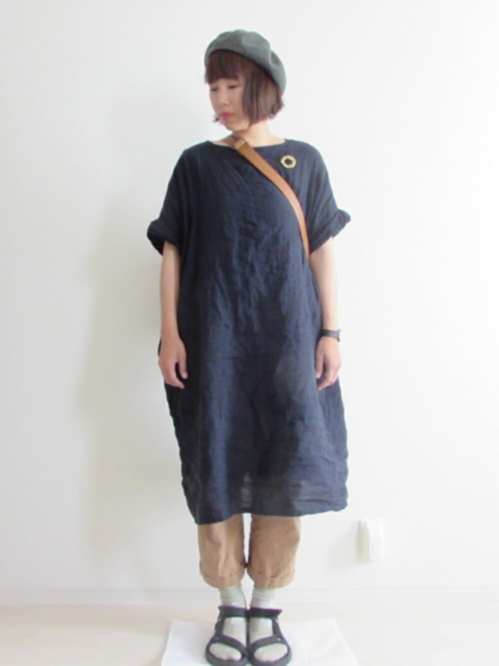 「オトナカジュアル、nest robe、ワンピース、夏、カジュアル、ベレー帽」｜「TevaのTeva/テバ・テヴァ/Hurricane XLT W（サンダル、ブラック系）」を使った、mocoさん（レディース・167cm）の春コーディネートの1枚目の写真