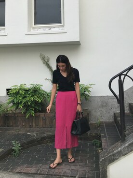 「BENETTON (UNITED COLORS OF BENETTON)（ベネトンユナイテッドカラーズオブベネトン）のアイテム（Tシャツ/カットソー）」を使った、外村沙良さん（レディース・160cm）の夏コーディネート