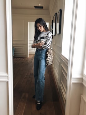 「WAVEN（ウォーヴン）のアイテム」を使った、外村沙良さん（レディース・160cm）の秋コーディネート