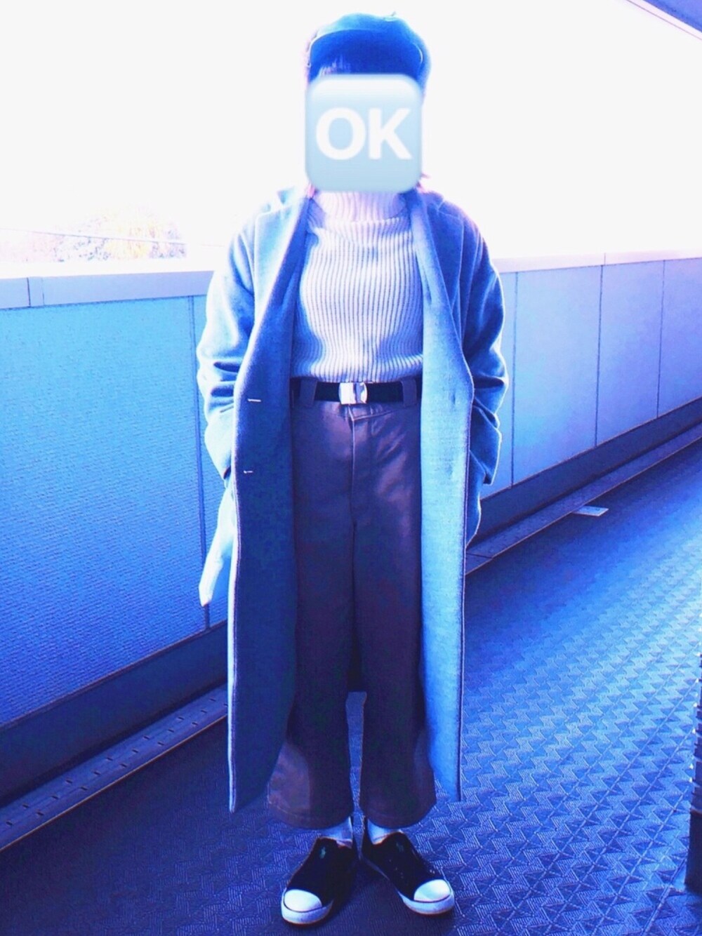 「今日のコーデ、Polo Ralph Lauren、Dickies、FREAK’Ｓ STORE、フライトキャップ、チェスターコート、used」｜「Dickiesのアイテム（チノパンツ、ベージュ系）」を使った、MEIさん（レディース・157cm）の冬コーディネートの1枚目の写真