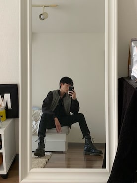 「ARMANI EXCHANGE（アルマーニエクスチェンジ）のアイテム（ブルゾン）」を使った、AYUMUさん（メンズ・177cm）の冬コーディネート