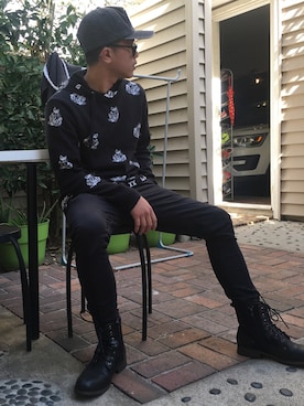 「OBEY」｜「アイテム（帽子）」を使った、Sam Al Salさん（メンズ・165cm）の冬コーディネート