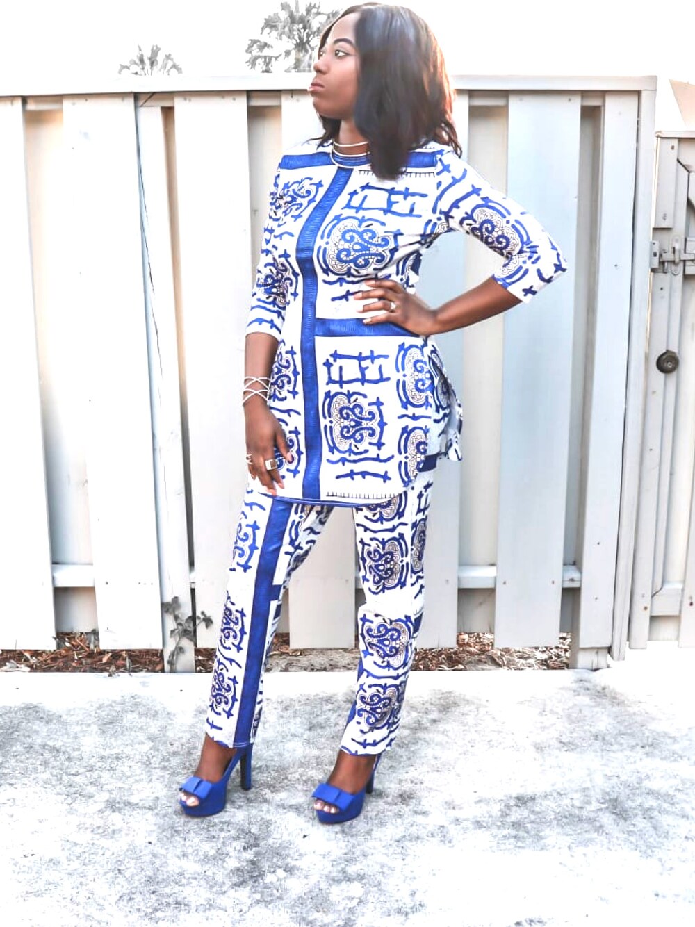 「Africanprint、Pants style」｜「Amazonのアイテム（セットアップ、ブルー系）」を使った、ClassifyMeさん（レディース・168cm）の夏コーディネートの1枚目の写真