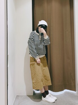 「MUJI」｜「アイテム（ニットキャップ/ビーニー）」を使った、wannyさん（レディース・157cm）の春コーディネート