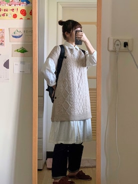 「ジーユー」｜「アイテム（シャツワンピース）」を使った、wannyさん（レディース・157cm）の冬コーディネート