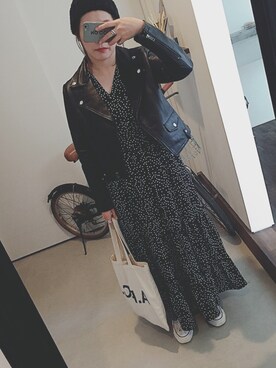 「JOURNAL STANDARD relume（ジャーナルスタンダード　レリューム）のアイテム（ライダースジャケット）」を使った、iigg☺︎さん（レディース・154cm）の秋コーディネート