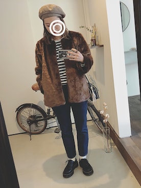 「BEAMS BOY（ビームスボーイ）のBEAMS BOY / アセチ ワイド リング（リング）」を使った、iigg☺︎さん（レディース・154cm）の冬コーディネート
