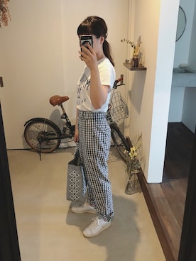 「メゾン キツネ(MAISON KITSUNE)」｜「アイテム（スニーカー）」を使った、iigg☺︎さん（レディース・154cm）の夏コーディネート