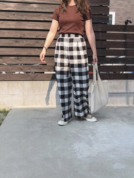 「UNIQLO（ユニクロ）のスーピマコットンリブクルーネックT（半袖）（Tシャツ/カットソー）」を使った、iigg☺︎さん（レディース・154cm）の夏コーディネート