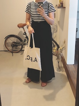 「レザーサンダル」｜「アイテム（オールインワン・サロペット）」を使った、iigg☺︎さん（レディース・154cm）の夏コーディネート