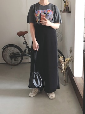 「ロックT」｜「アイテム（オールインワン・サロペット）」を使った、iigg☺︎さん（レディース・154cm）の秋コーディネート