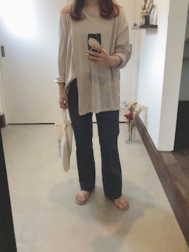 「フレアデニム」｜「アイテム（ビーチサンダル）」を使った、iigg☺︎さん（レディース・154cm）の夏コーディネート