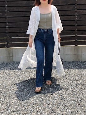 「刺繍」｜「アイテム（ビーチサンダル）」を使った、iigg☺︎さん（レディース・155cm）の夏コーディネート