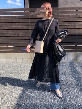 「パイソン柄」｜「アイテム（ライダースジャケット）」を使った、iigg☺︎さん（レディース・154cm）の冬コーディネート