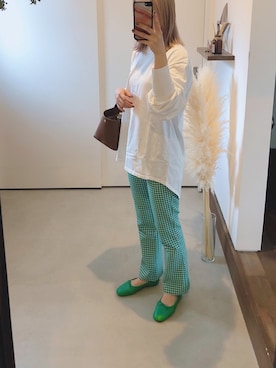 「アイテム（バレエシューズ、グリーン系）」を使った、iigg☺︎さん（レディース・154cm）の春コーディネート