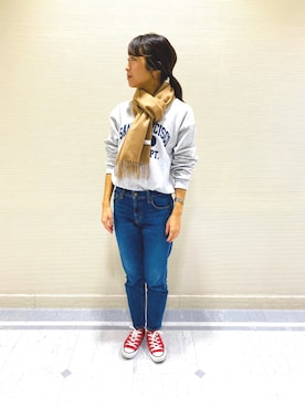 「アイテム（マフラー）」を使った、krさん（レディース・156cm）の秋コーディネート