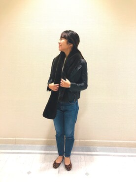 「STUDIOUS（ステュディオス）のアイテム（ライダースジャケット）」を使った、krさん（レディース・156cm）の冬コーディネート