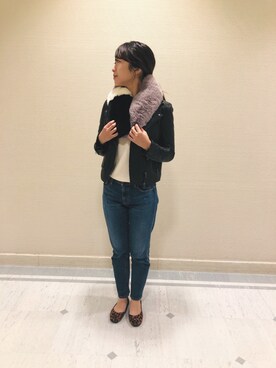 「STUDIOUS（ステュディオス）のアイテム（ライダースジャケット）」を使った、krさん（レディース・156cm）の冬コーディネート