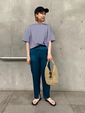 「BEAUTY&YOUTH UNITED ARROWS（ビューティーアンドユースユナイテッドアローズ）のBY コットンキャップ/21SS（キャップ、ブラック系）」を使った、Saki Tomitaさん（レディース・168cm）の春コーディネート