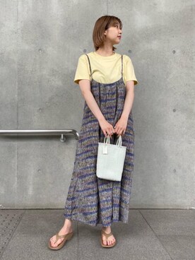 「BEAUTY&YOUTH UNITED ARROWS（ビューティーアンドユースユナイテッドアローズ）のBY コットンバイオクルーネックTシャツ（Tシャツ/カットソー、イエロー系）」を使った、Saki Tomitaさん（レディース・168cm）の夏コーディネート