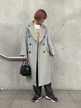 「BEAUTY&YOUTH UNITED ARROWS（ビューティーアンドユースユナイテッドアローズ）のBY HAMILTON WOOL MIX ロングPコート 21FW ∴（その他アウター、グリーン系）」を使った、Saki Tomitaさん（レディース・168cm）の秋コーディネート