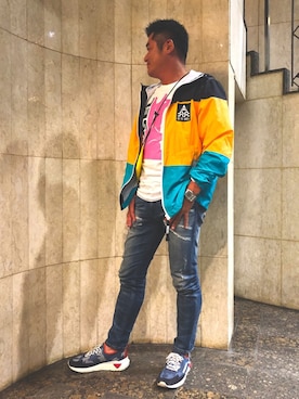 「DIESEL（ディーゼル）のアイテム（ナイロンジャケット）」を使った、高崎保典さん（メンズ・177cm）の秋コーディネート